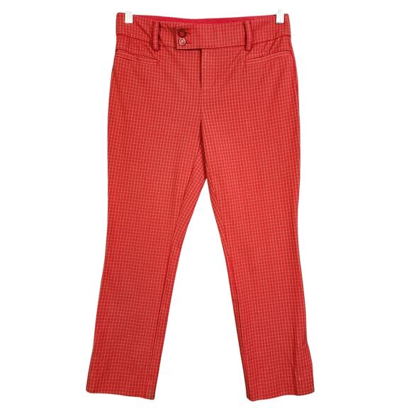 Anthropologie Womens The Essential Slim Trousers Size 8 Red Rouge Windowpane - Picture 2 of 14